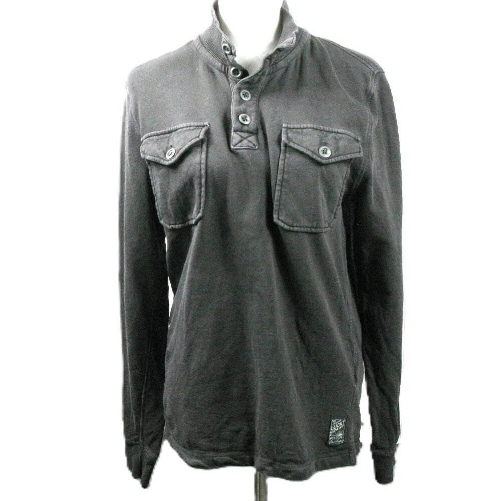 Lucky Brand Vintage Gray Partial Button Front Knit Top Size Small